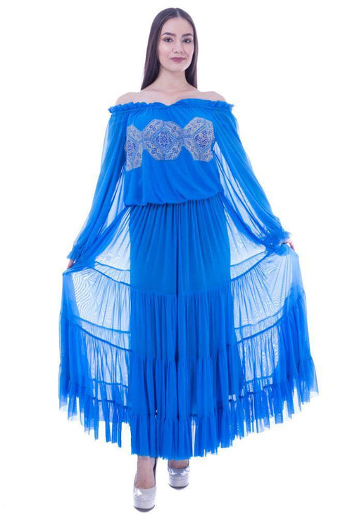 Rochie tul albastru cu broderie  Liza Panait Liza Panait Online Boutique